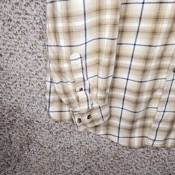 Eddie Bauer Shirt Mens Large Button Up Brown Plaid Flannel Cotton Pocket Casual - Picture 2 of 7